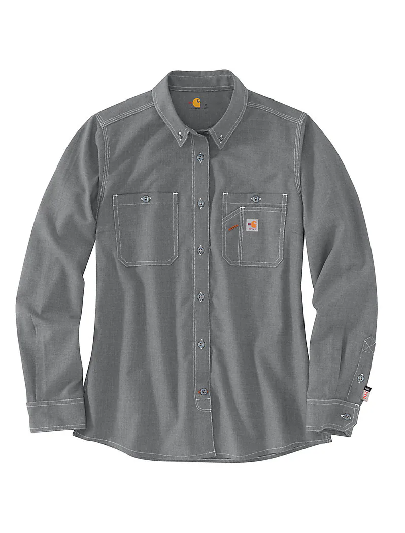 Carhartt, FR Women's Flame-Resistant Force Relaxed Fit Lightweight Long-Sleeve Shirt, 104147, Navy, Gray- Includes Eggelholf Company Logo LC