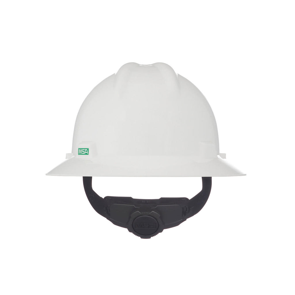 White-MSA Full Brim Hard Hat, V-Gard, w/Fas-Trac III Suspension
